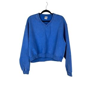 Blue V-Neck Pullover Sweatshirt Long Sleeve Large